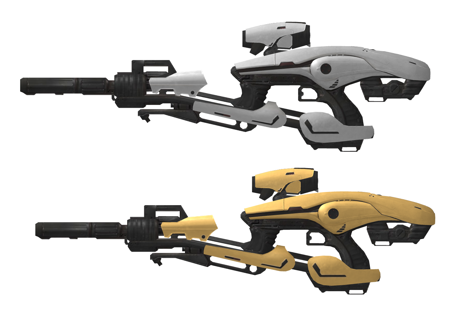 Vex Mythoclast before and after applying gear dyes.