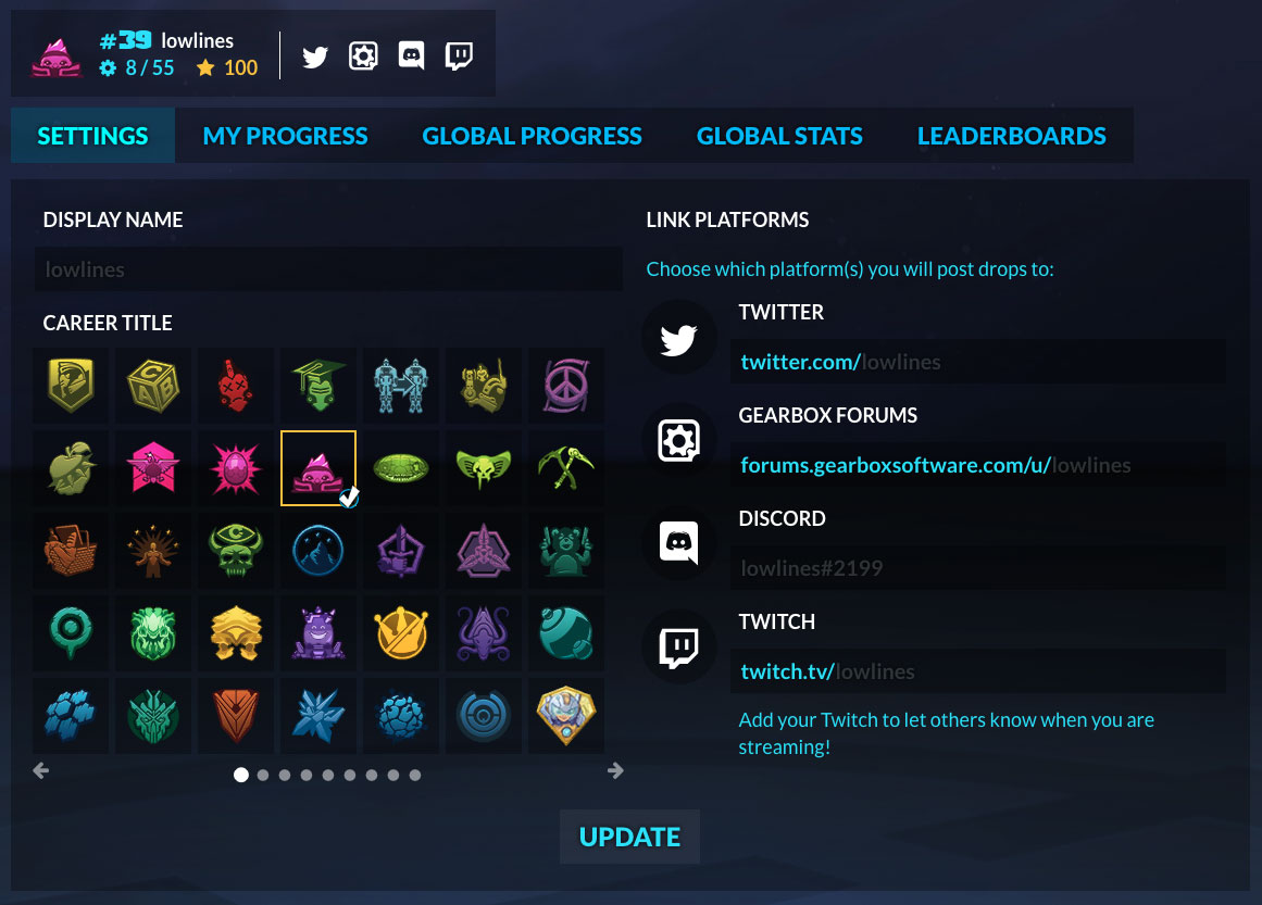 Registration / Settings tab for the Loot Hunt event